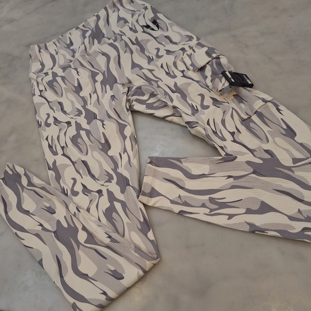 Firmabs Cargo Leggings Womens XS Grey‎ Camo Ribbed High Waist Tactical Gym Pants